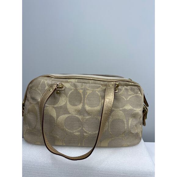 Coach Metallic Gold Bonnie Linen Lurex Satchel Bag 13502 - Picture 9 of 15